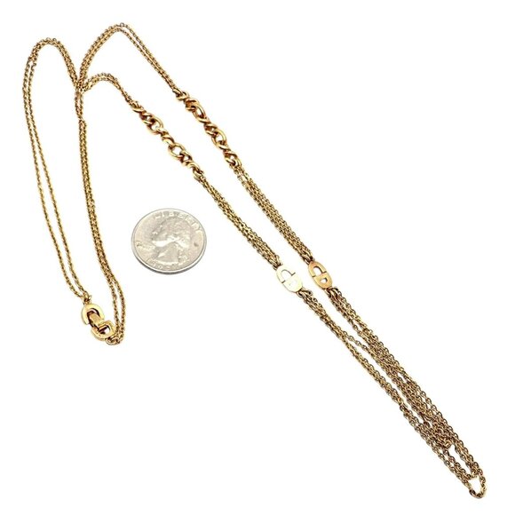 Vintage! Christian Dior Solid 18k Gold CD Three Strand 28" Long Necklace Germany - Picture 5 of 14